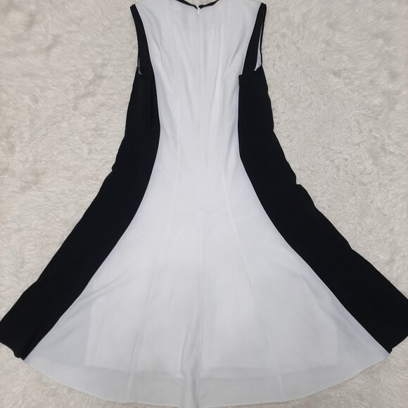 Tahari Women's White & Black, Fit & Flare Sleeveless Dress - US 6 - Picture 3 of 8